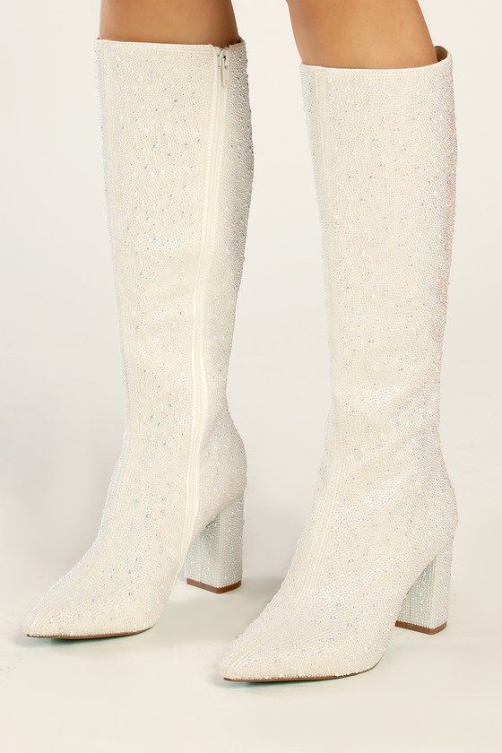 SB-Candy White Pearl Pointed-Toe Knee-High Boots | Lulus (US)