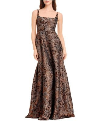 Women's Vienna Square-Neck Metallic-Jacquard Ball-Gown Dress | Macy's