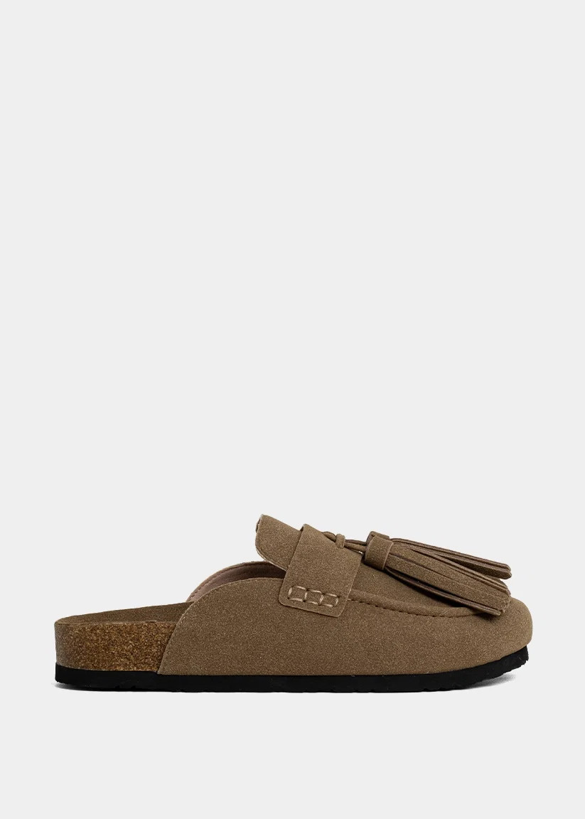 ARIANA Taupe Suede Clog Slides | SHUSHOP | SHUSHOP