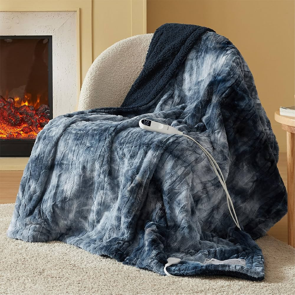 Bedsure Heated Blanket Electric Throw - Faux Fur Sherpa Electric Blanket, Heating Blanket with 6 ... | Amazon (US)