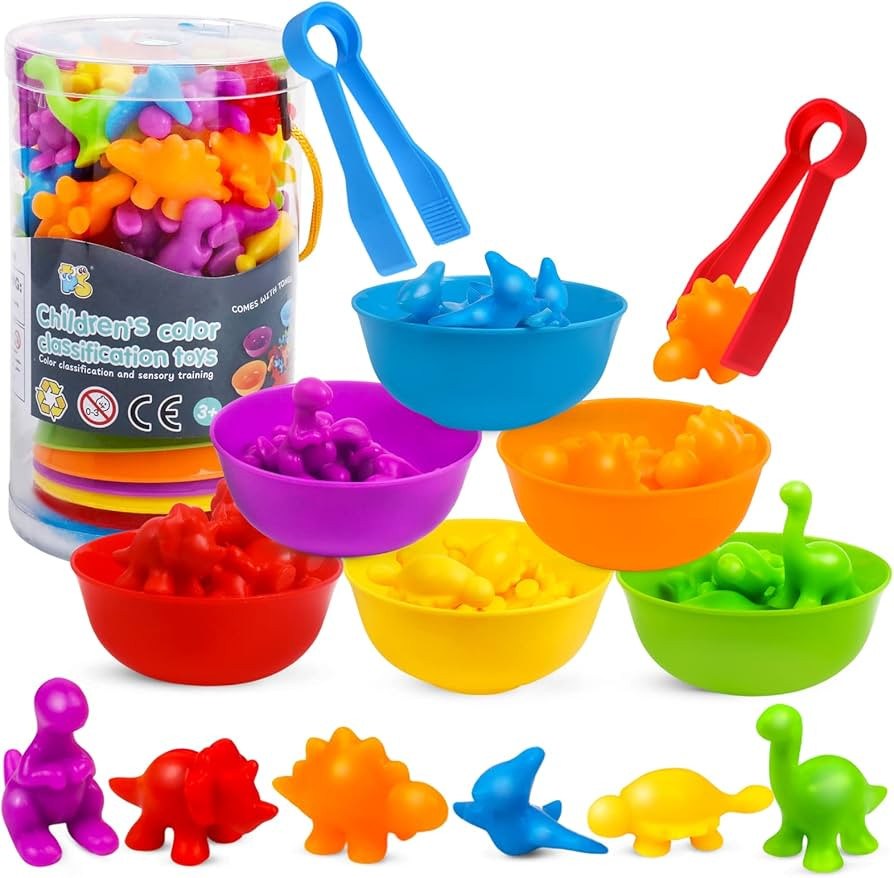 Counting Dinosaur Toys Matching Color Sorting Stacking Games with Bowls Preschool Learning Activi... | Amazon (US)