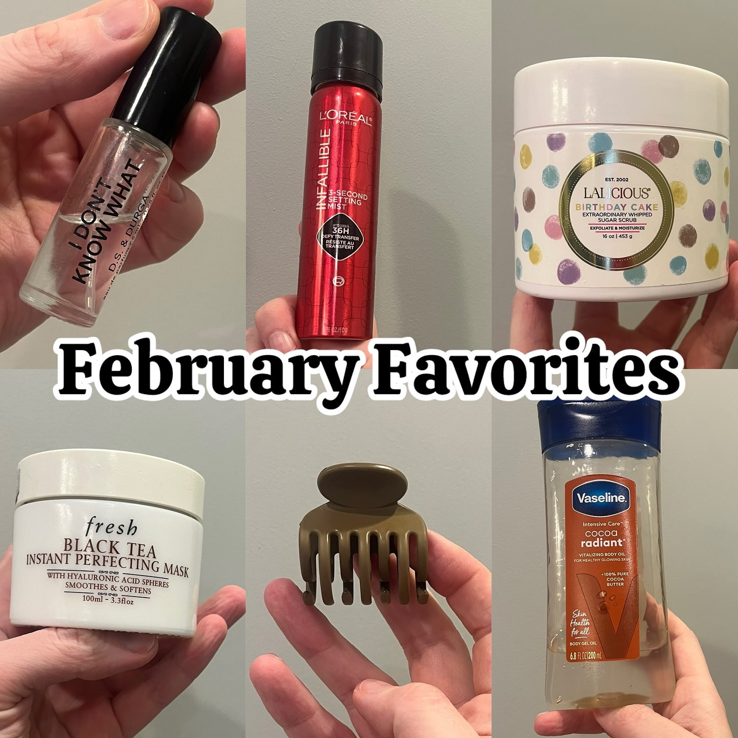 My February favorites round up has a few new things and a few things that I’ve been using for months. 

I’ve been leaning into fragrance lately. @useitupproject gave me this mini of @dsanddurga I Don’t Know What, and I’m fucking obsessed. 

@lorealgroupe nailed it with this fucking setting spray. I’ve been wearing a full face of makeup under an KN95 mask with no issues on the metro. Fucking amazing. 

@lalicious_la birthday cake sugar scrub smells amazing. Thank you to my baby sister for regifting this scrub that her boss gave her. I fucking love it. 

@freshbeauty created the perfect fucking shower mask. I can toss this on before I get in the shower. Even with a short shower, this mask has enough time to make my skin fucking baby soft. 

@beautyandtheeyeliner recommended these Amazon clips. They’re lovely AND I haven’t broken ANY!! I’ve had these for 4 months! Zero broken prongs!!!

I fell in love with the @moroccanoil night serum, but the price is steep. I was trying to find something with a gel oil texture that I might love just as much. This @vaselinebrand gel oil is more oily than the MO, but I still love it. I tried 4 different gel oils and this was my fave. I’ve been loving this layered with a moisturizer. 

What have you loved in February?