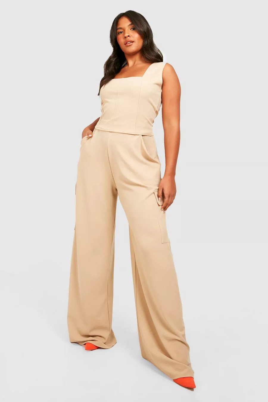 Plus Corset & Wide Leg Cargo Pants Two-Piece | Boohoo.com (US & CA)