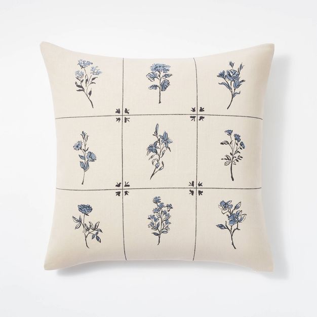 Printed Floral Square Throw Pillow Blue/Cream - Threshold&#8482; designed with Studio McGee | Target