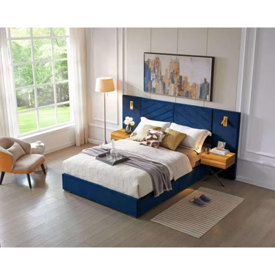 Racxily Royal Blue King Size Velvet Bed Frame with Channel Tufted Wingback Headboard No Box Spring Needed | Target