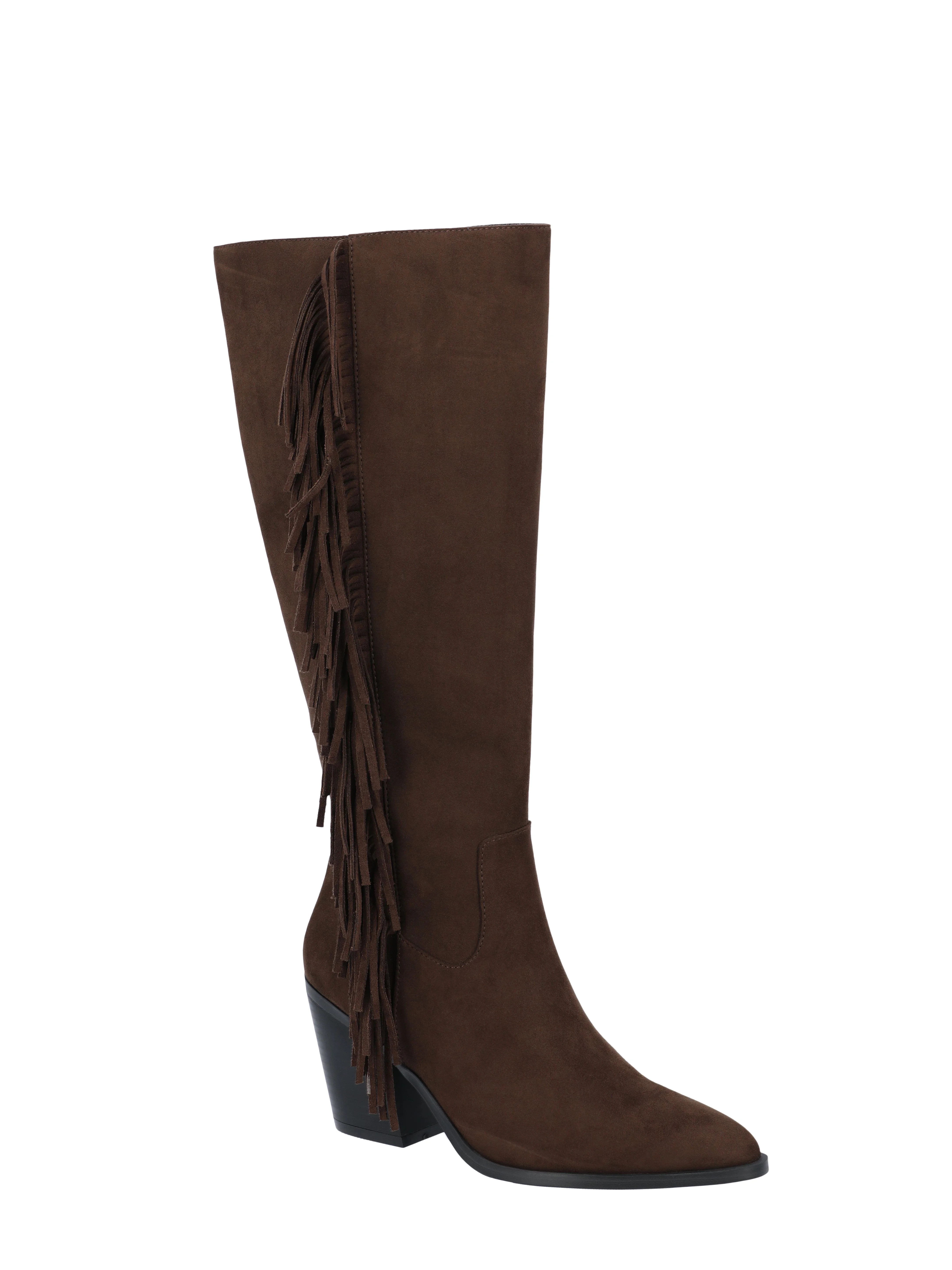 Time And Tru Women's Faux Suede Tall Fringe Boots | Walmart (US)