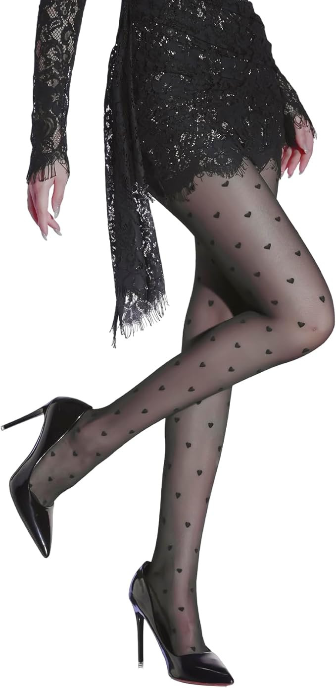 Women’s 15D Sheer Pantyhose Polka Dots Hearts Patterned High Waist Ultra Stretchable Footed Tig... | Amazon (US)
