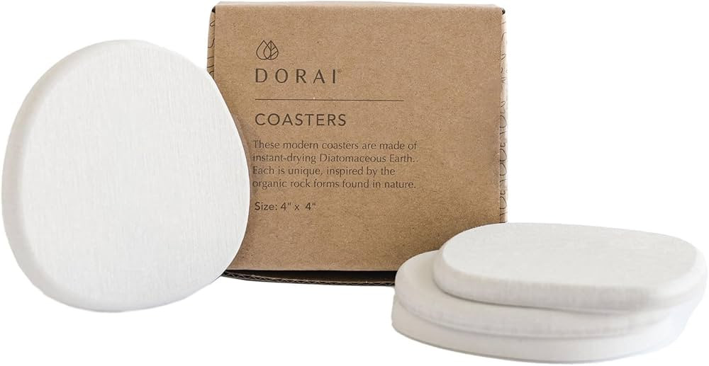 DORAI Home Stone Coaster Set - 4 Stone Coasters with Absorbent Diatomaceous Earth for Instant Dry... | Amazon (US)