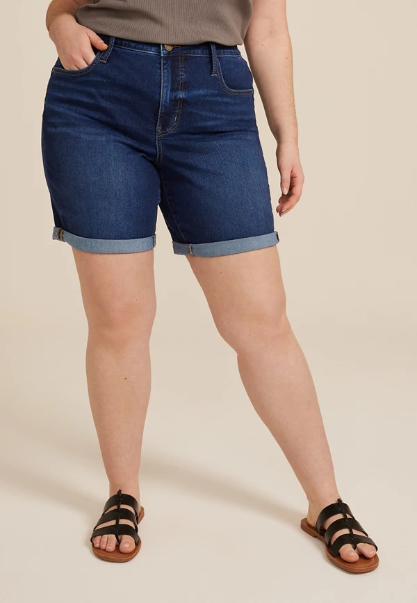 Plus Size Everflex™ High Rise Rolled Hem 8in Bermuda Shorts | Maurices