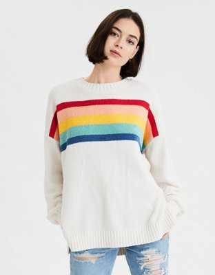 AE Chenille Striped Crew Neck Oversized Sweater | American Eagle Outfitters (US & CA)
