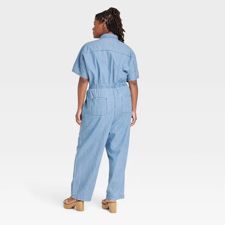 Women's Button-Front Short Sleeve Boilersuit - Universal Thread™ Indigo | Target