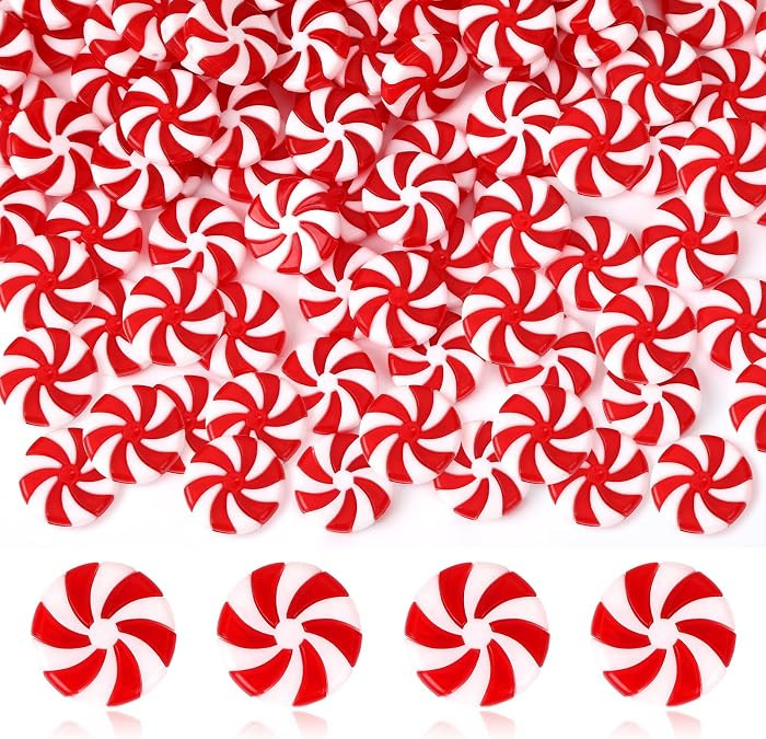 JUNEBRUSHS Candy Cane Christmas Decorations, 50Pcs Plastic Fake Candy Peppermint Candy Ornaments ... | Amazon (US)