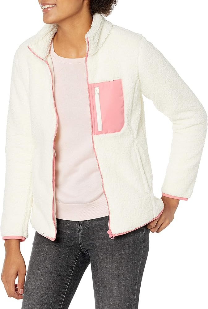 Women's Sherpa Long Sleeve Mock Neck Full-Zip Jacket  with Woven Trim | Amazon (US)