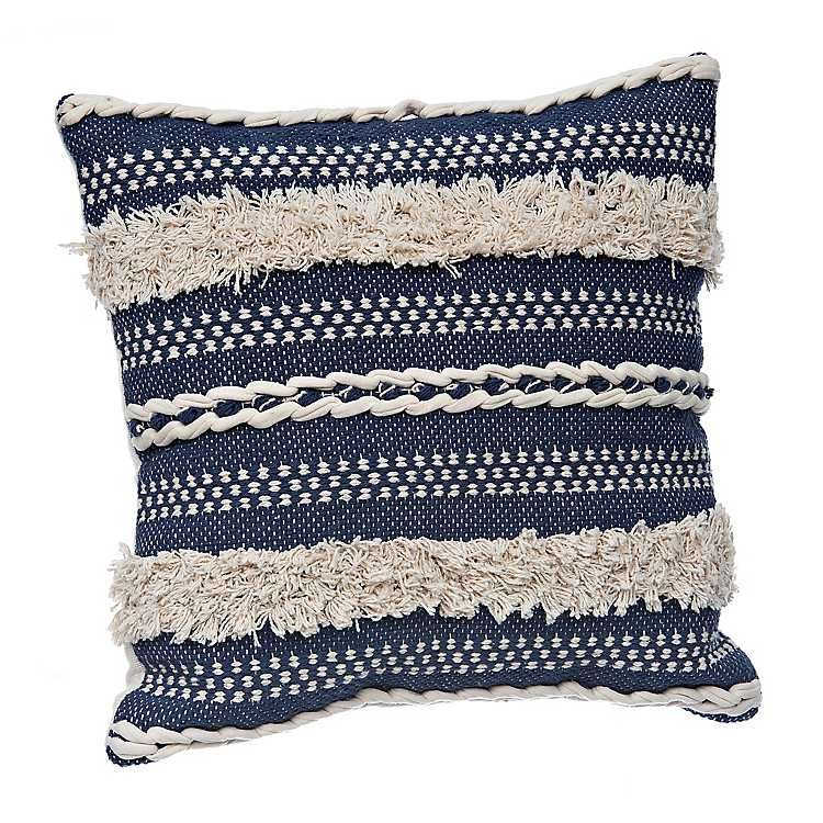 Indigo Textured Fringe Pillow | Kirkland's Home