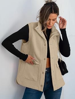 ANRABESS Womens Fuzzy Fleece Vest Sleeveless Casual Warm Button Down Sherpa Jackets Outerwear Wit... | Amazon (US)