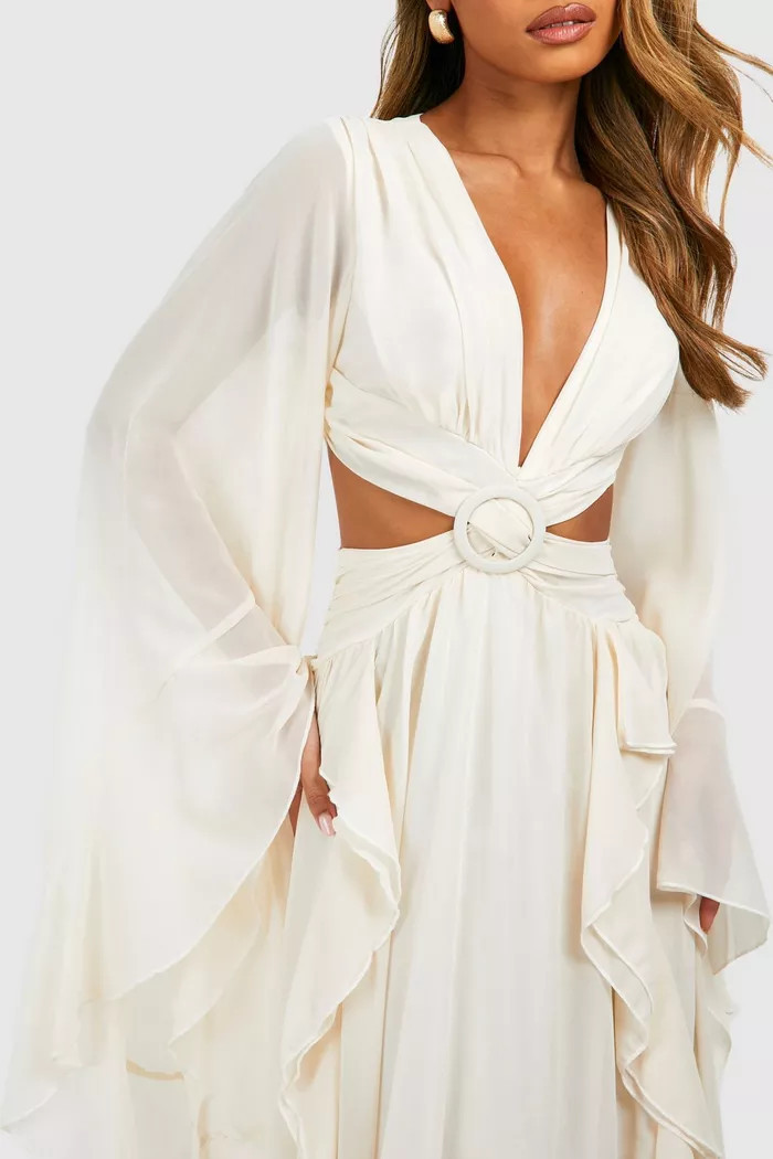 Chiffon Flare Sleeve Cut Out Maxi Dress | Boohoo.com (UK & IE)
