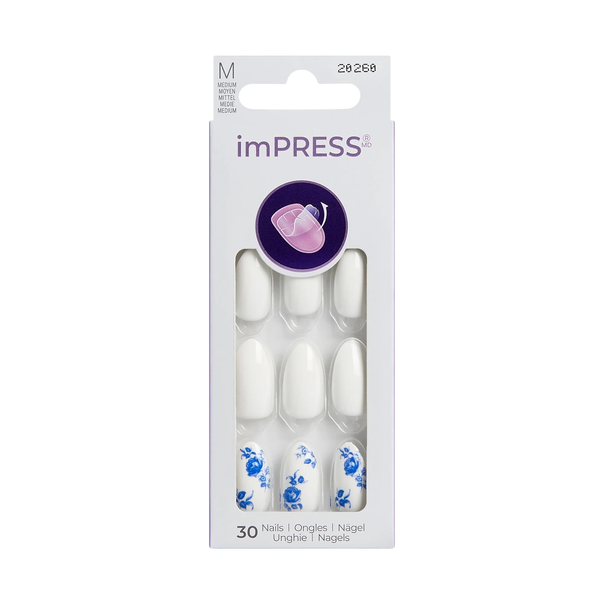 KISS imPRESS Design Press on Nails, Getaway Mode, Blue, Medium Almond, 30 Count - Walmart.com | Walmart (US)