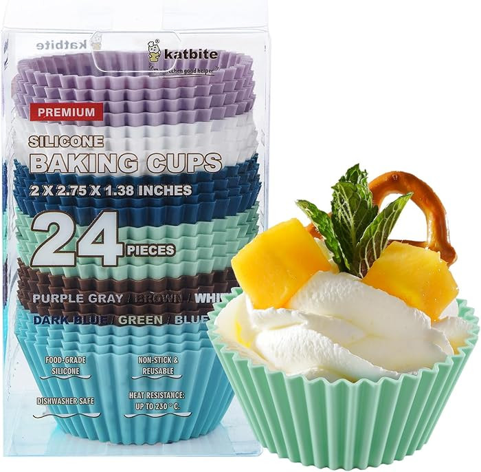 Katbite Silicone Cupcake Baking Cups 24 Pack, Heavy Duty Silicone Baking Cups, Reusable & Non-Sti... | Amazon (CA)