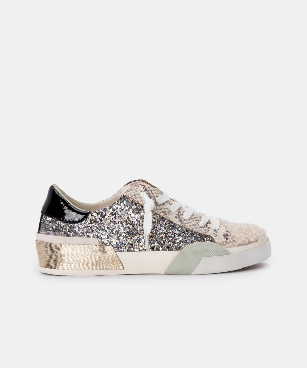 ZINA PLUSH SNEAKERS IN SILVER MULTI GLITTER | DolceVita.com