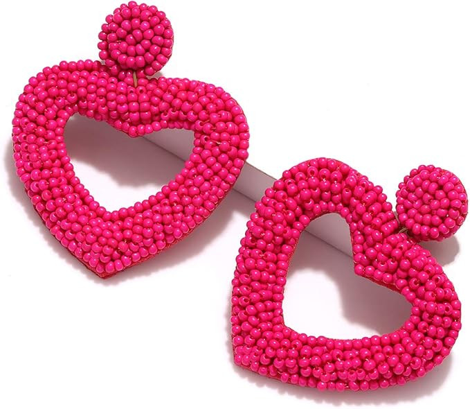 XOCARTIGE Beaded Drop Earrings for Women Seed Bead Heart Dangle Earrings Handmade Beaded Earring ... | Amazon (US)