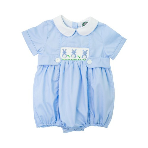 Blue Smocked Bunny Tab Bubble - Shipping Late March | Cecil and Lou