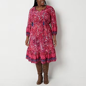 new!Frye And Co Womens Plus - Long Sleeve Midi Boho Dress | JCPenney