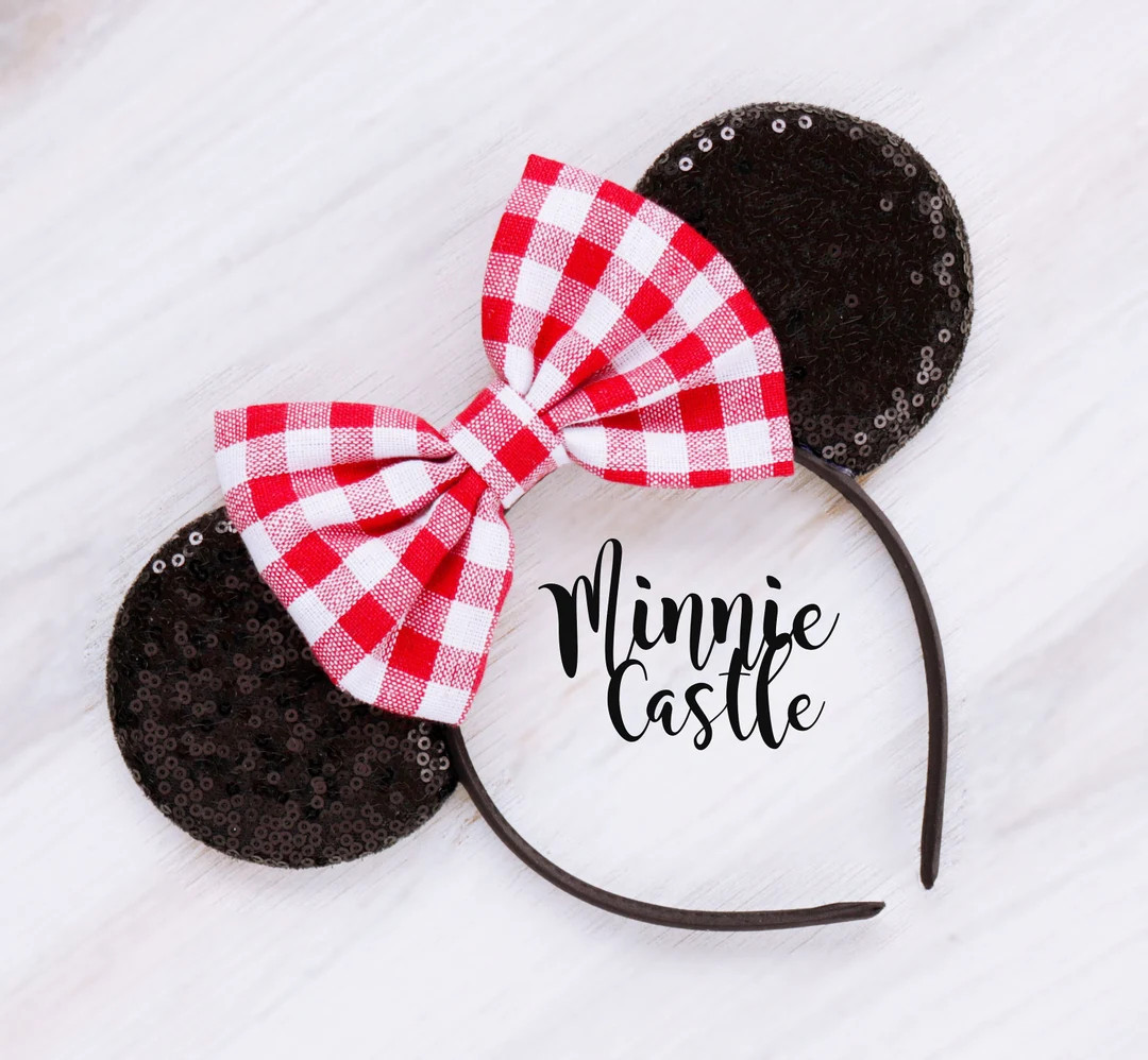 Mouse Ears Red White Checkered Headband Gingham Bow Mickey Minnie Ears Kids & Adults - Etsy | Etsy (US)