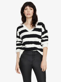 V-Neck Teddy Sweater Cloud with Black Stripe | Sanctuary Clothing