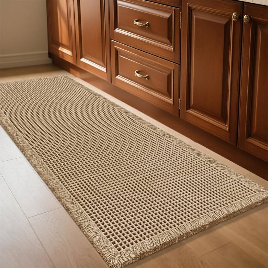 IM HOME Waffle Bath Mat Beige 5'x2', Boho Woven Modern Bath Rug Mats, Absorbent Non Slip Bathroom... | Amazon (US)