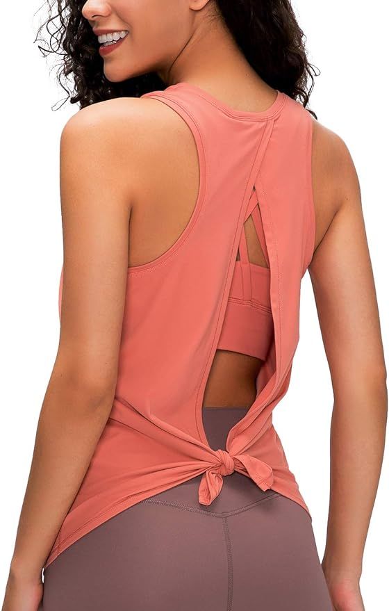 Lavento Women's Yoga Tank Top Open Back Tie up Workout Training Sleeveless Shirts | Amazon (US)