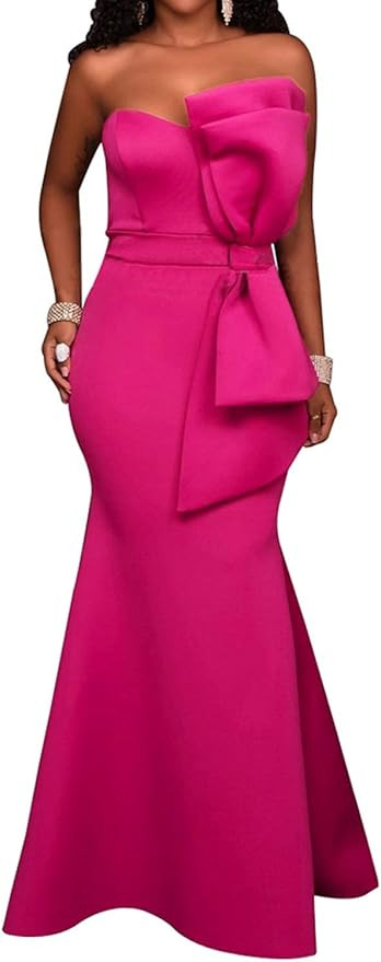 SEBOWEL Women's Sexy Off The Shoulder Bodycon Bow Applique Evening Gown Party Maxi Dress | Amazon (US)