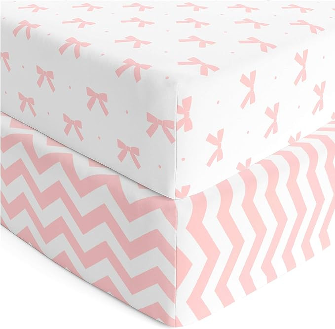 Baby Crib Sheets Girl 2 Pack | Jersey Cotton Fitted Crib Sheet Set and Toddler Bed Sheets | Pink ... | Amazon (US)
