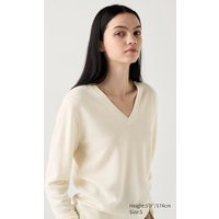 Uniqlo - 100% Cashmere V Neck Jumper - Off White | UNIQLO (UK)