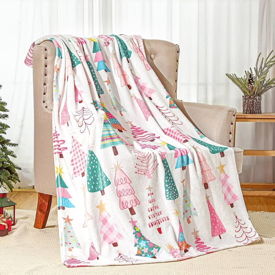 50 x 60 Inches Pink Christmas Tree Throw Blanket Cute Soft Warm Lightweight Blanket for Sofa Bed ... | Amazon (US)