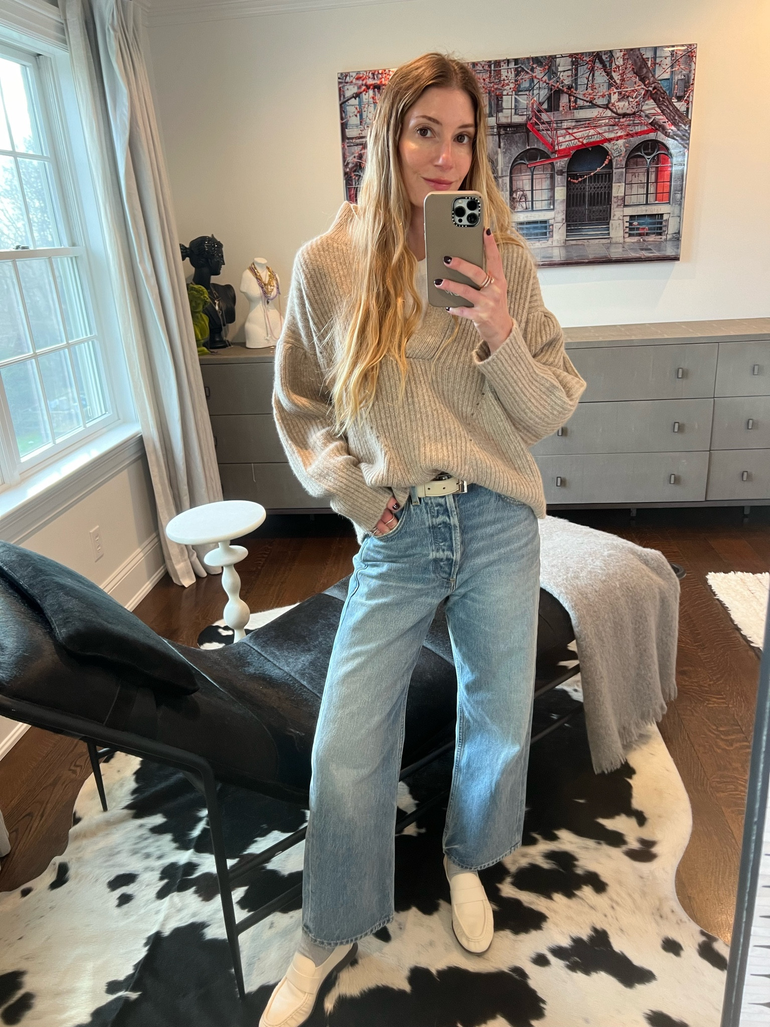 Sweater size small
Tank small and the best layering tank 
Jeans size down one 
Socks here
Loafer options! 
White and cream belts linked

#LTKSeasonal #LTKshoecrush #LTKworkwear