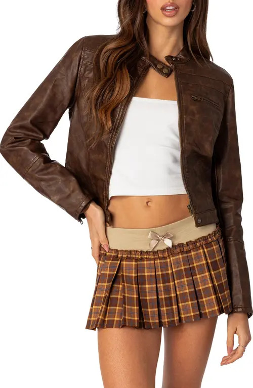 EDIKTED Teddi Faux Leather Jacket in Brown at Nordstrom, Size Small | Nordstrom