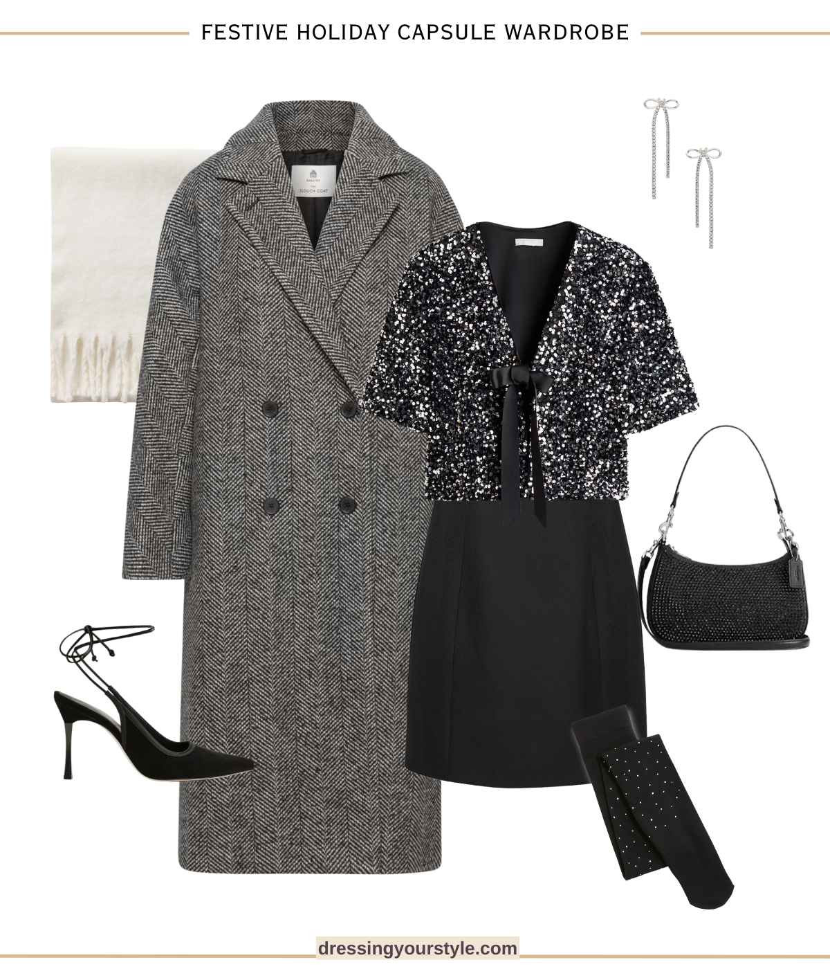 Party look alert! Back and white festive holiday outfit with little black dress, sequin cardigan and high heels. 

#LTKSeasonal #LTKParties #LTKHoliday