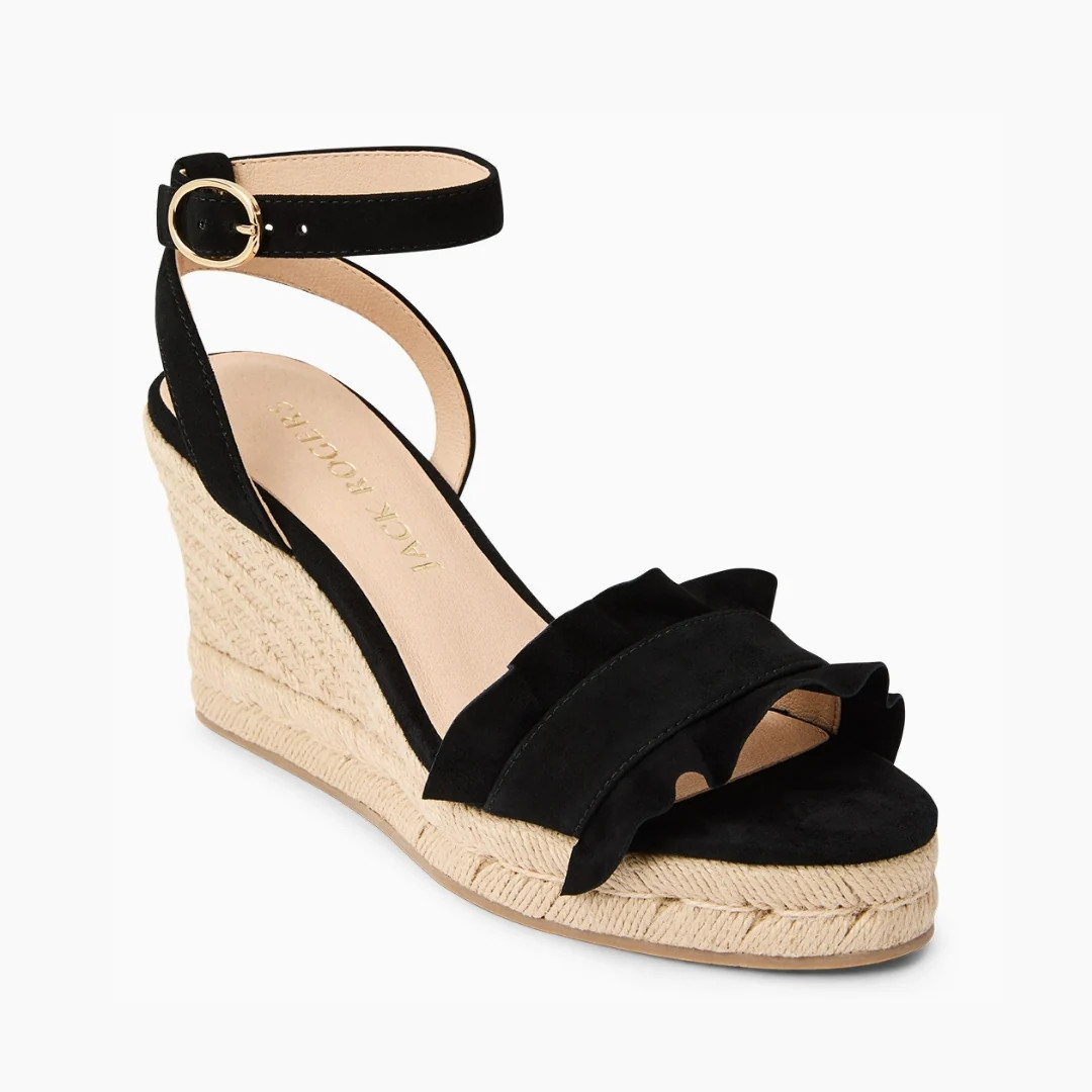 Jack Rogers Women's Rozette Ruffle Wedge Black (Size 10) | Jack Rogers