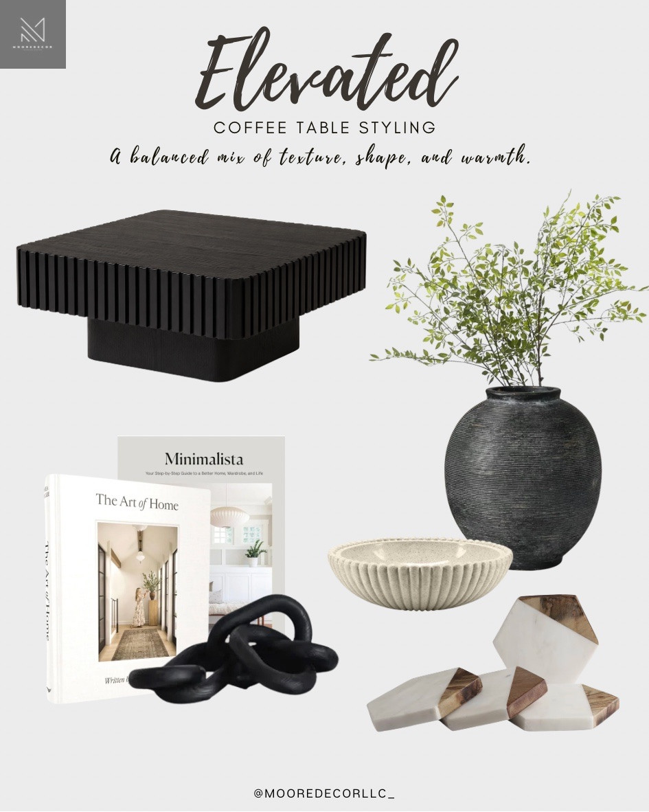 Elevated coffee table styling is all about balancing texture, shape, and warmth while keeping the look clean and intentional. I love starting with stacked coffee table books, adding organic greenery for height, layering in sculptural decor for interest, and finishing with functional accents like decorative bowls and coasters. Keeping everything within a cohesive neutral palette helps create a modern, curated look that feels both elevated and livable.

#LTKHome