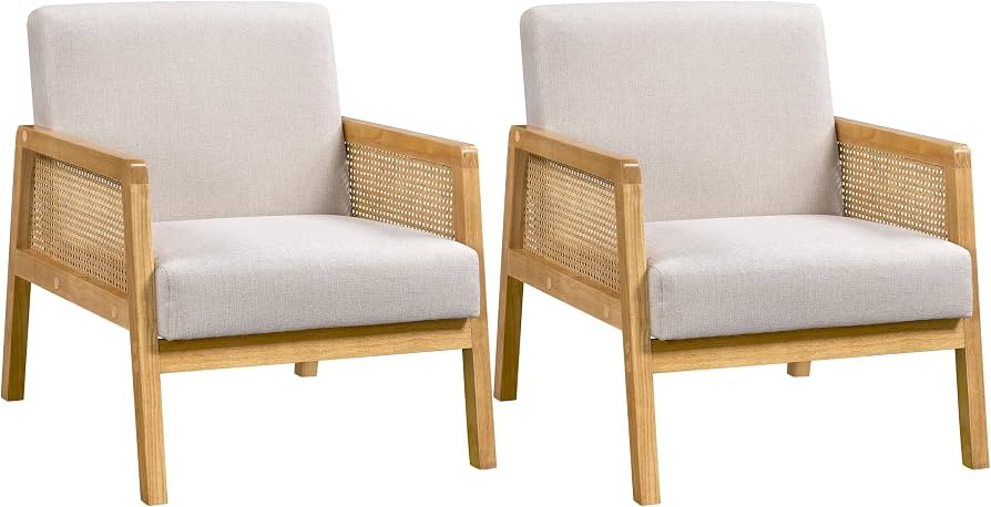 Yaheetech Accent Chair, Modern Armchair with Wood Legs, Mid Century Living Room Chair Linen Comfy... | Amazon (US)