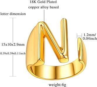 FindChic Customizable Initial Ring Statement 18K Gold Plated Fashion Cuff Rings for Women Alphabe... | Amazon (US)