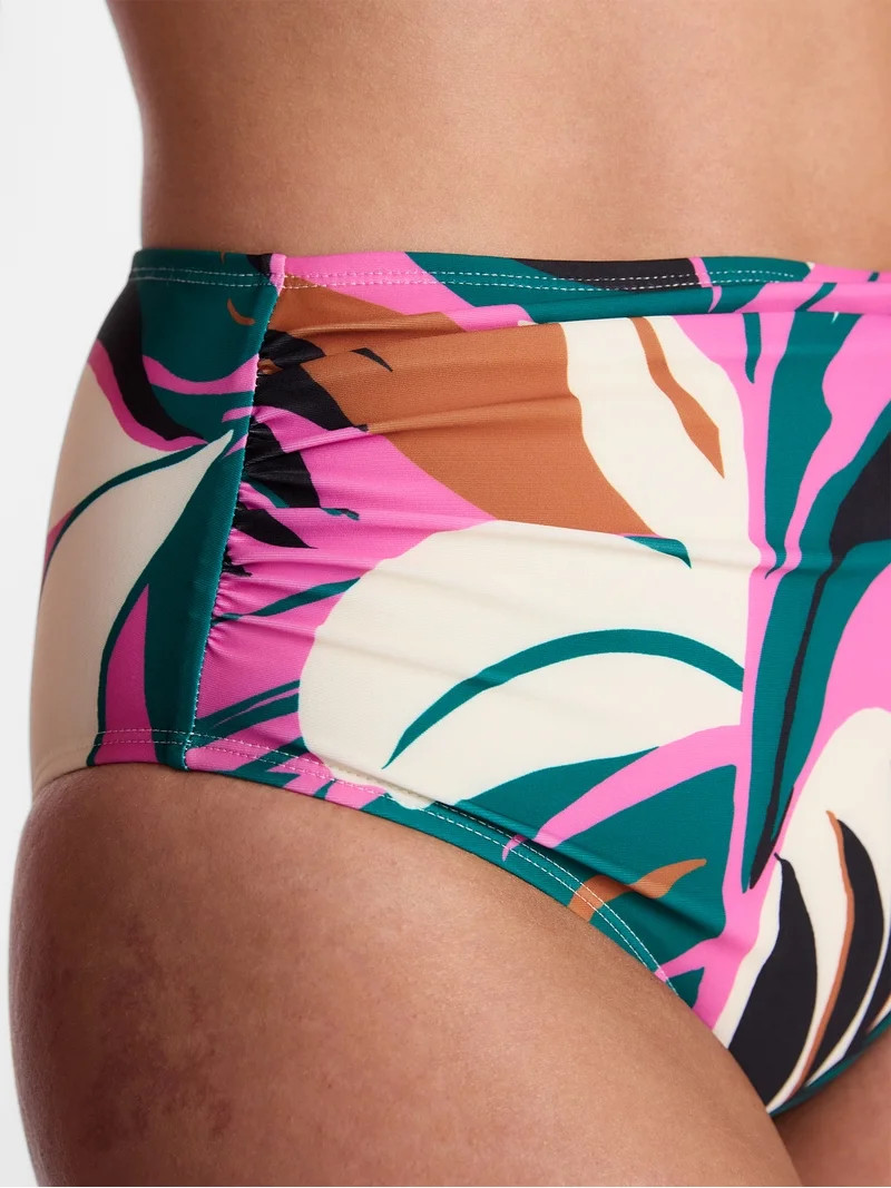 Time and Tru Women's and Women's Plus Size Printed Shirred High Waist Bikini Bottoms, Sizes XS-3X | Walmart (US)