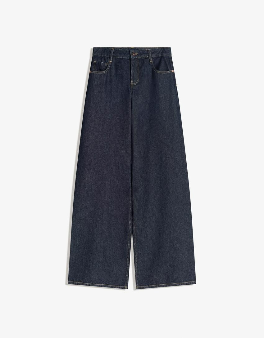 Low-rise wide-leg jeans - Trousers - Women | Bershka GB