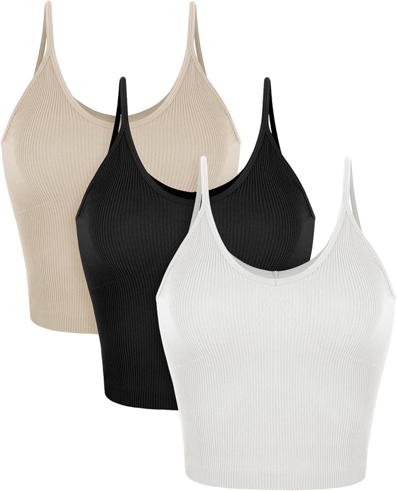 ODODOS V Neck Seamless Crop Tank for Women Ribbed Knit Soft Cropped Camisole Tops | Amazon (US)