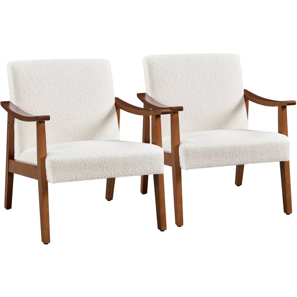 Topeakmart 2pcs Modern Boucle Fabric Accent Armchair with Solid Wood Legs for Living Room, Ivory | Walmart (US)