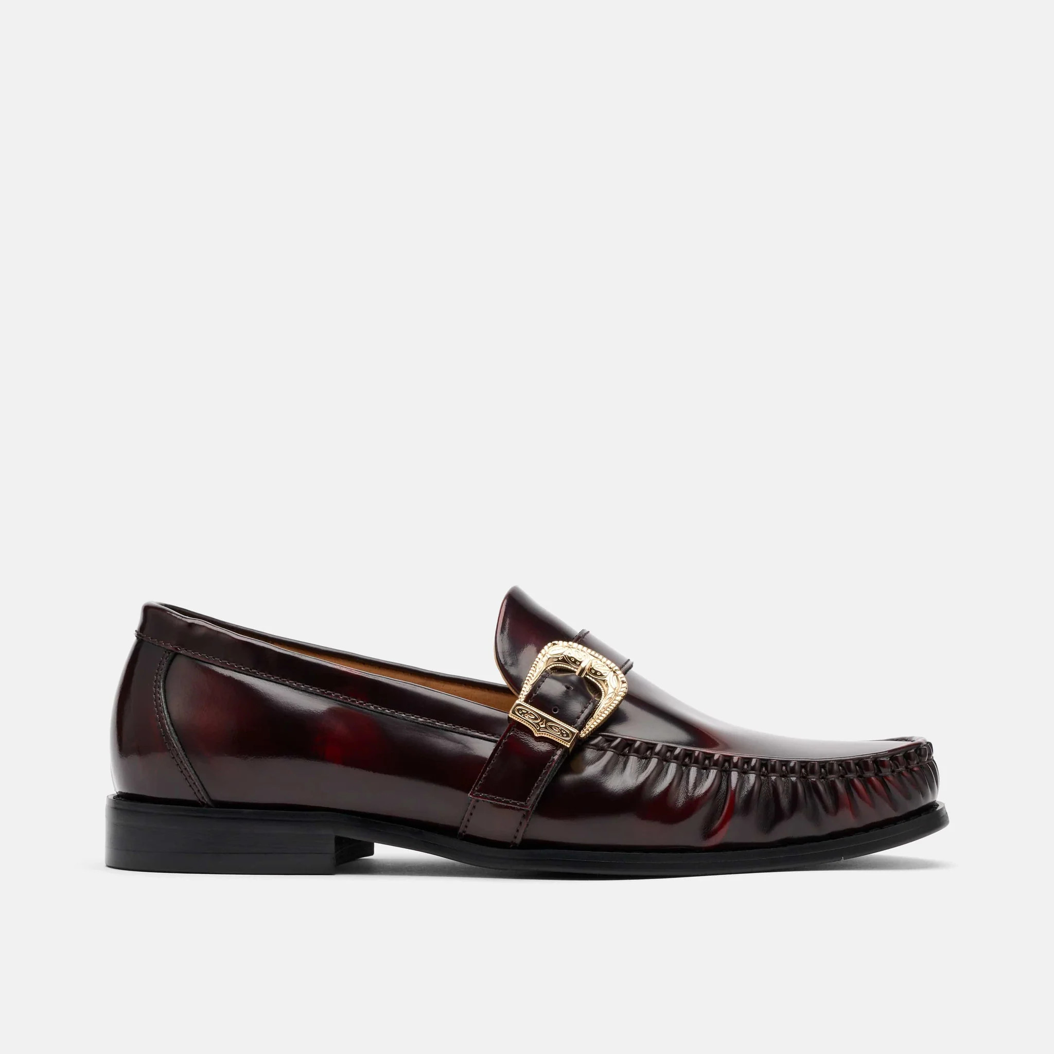 Cato Burgundy Patent Leather Buckle Loafers | Marc Nolan