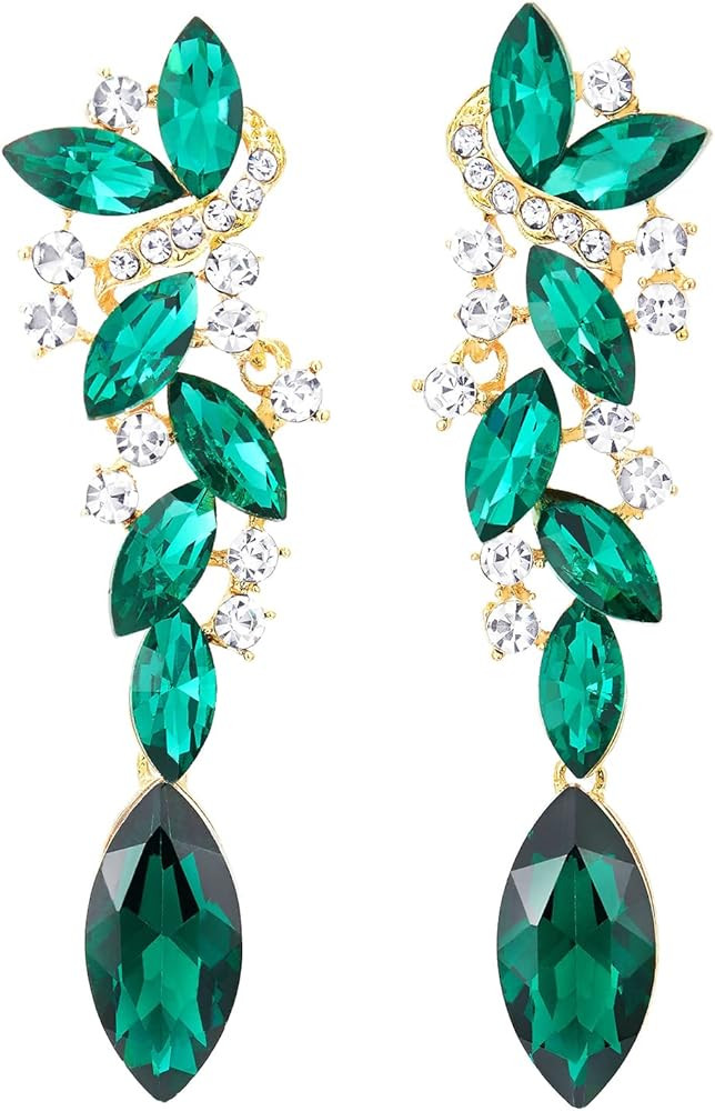 Art Deco Wedding Bridal Party Rhinestone Marquise Cluster Chandelier Long Dangle Statement Earrin... | Amazon (US)
