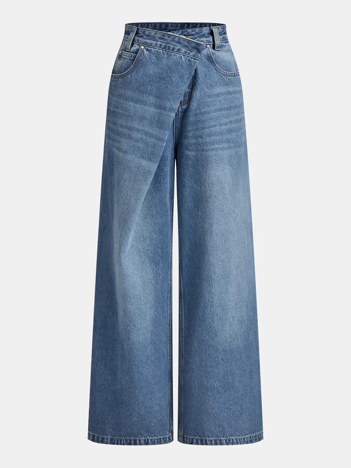 Asymmetric Mid-Waist Wide-Leg Jeans | Commense