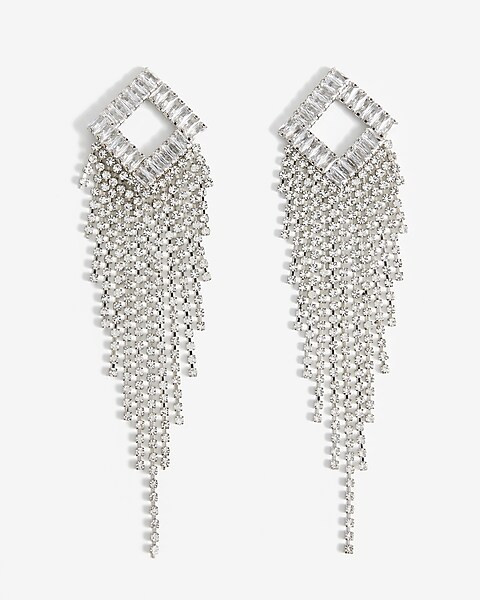 Rhinestone Open Square Fringe Drop Earrings | Express