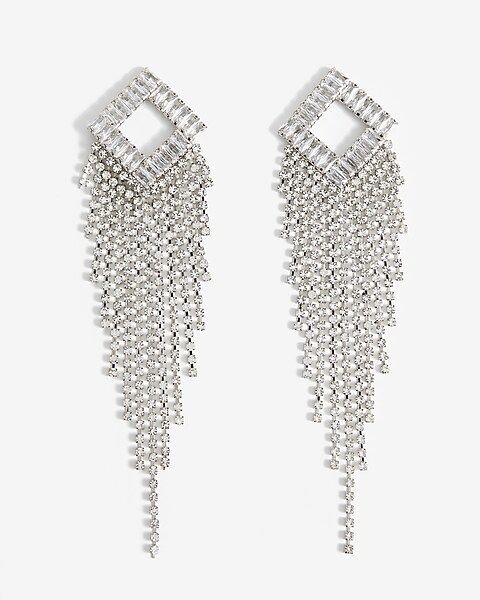 Rhinestone Open Square Fringe Drop Earrings | Express